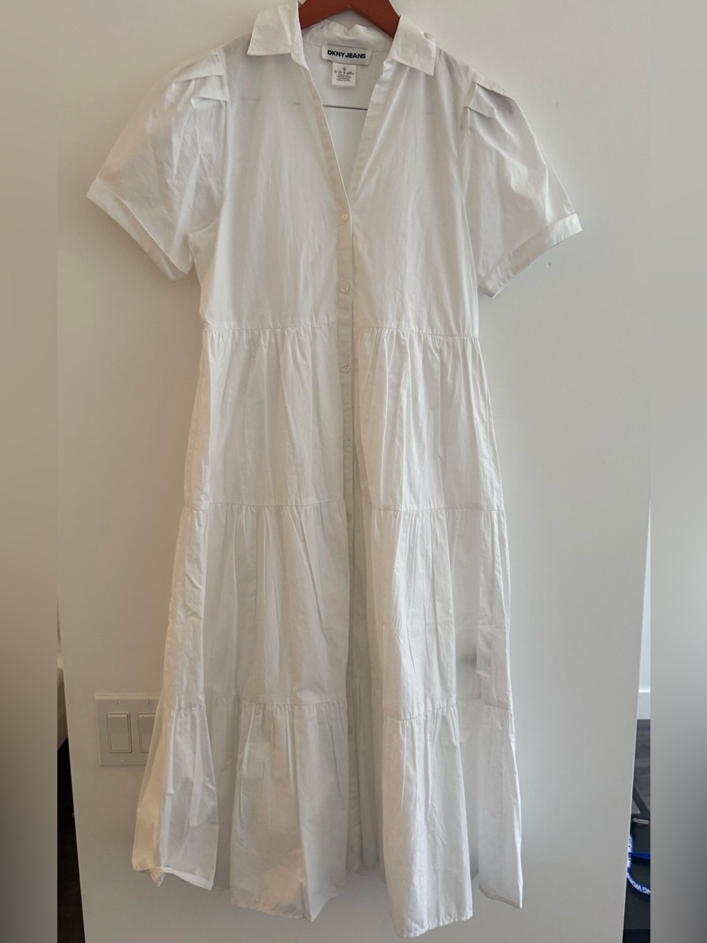 NWT DKNY Jeans Short Sleeve Tiered Cotton Poplin Shirtdress